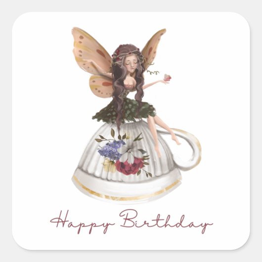 Fairy Happy Birthday-stickers Vierkante Sticker (Voorkant)