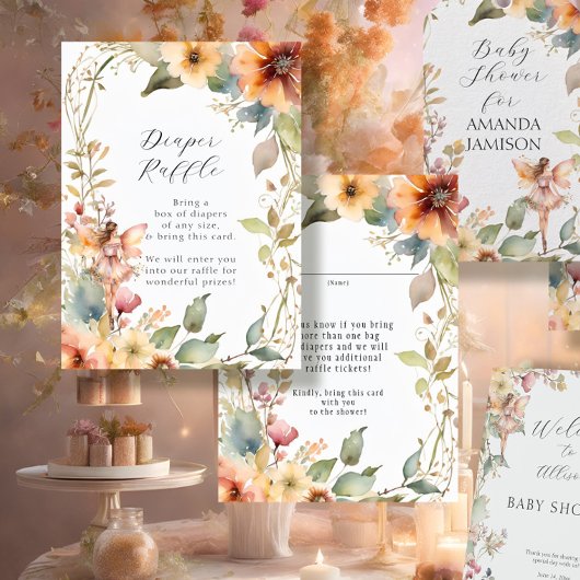 Fairy Herfst Floral Daisy Baby Meisje Luier Raffle Informatiekaartje