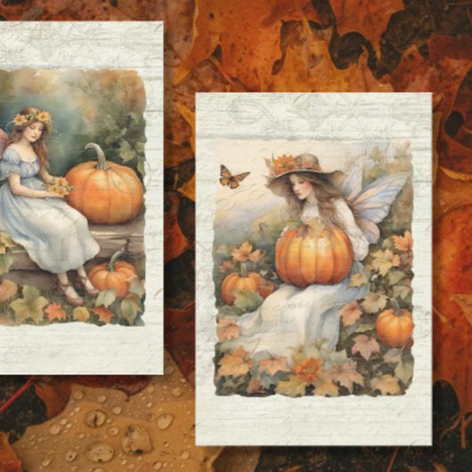 Fairy Herfst pompoen herfstbladeren hout decoupage Tissuepapier