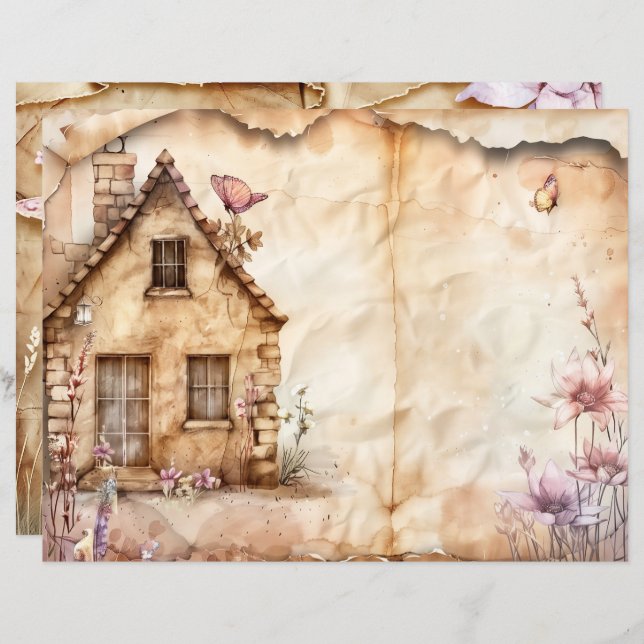 Fairy Home Junk Journal Scrapbook Papier (Voorkant / Achterkant)
