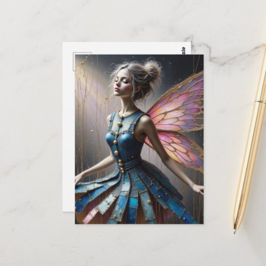 Fairy in a Denim Dress Briefkaart (Voorkant / Achterkant in situ)