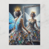 Fairy in a Recycled Dress Looks in Mirror Briefkaart (Voorkant)