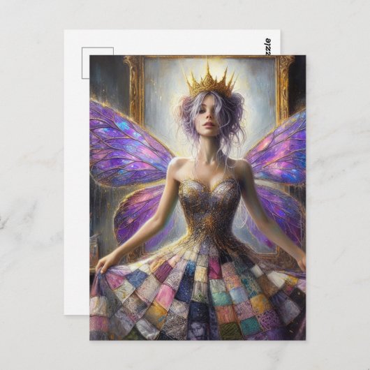 Fairy in een gewatteerde jurk poseren bij de spieg briefkaart (Voorkant / Achterkant)