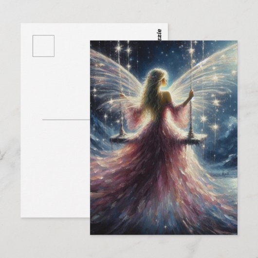 Fairy in een roze jurk op een schommel briefkaart (Voorkant / Achterkant)