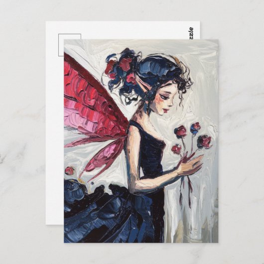 Fairy in een zwarte jurk met bloemen briefkaart (Voorkant / Achterkant)