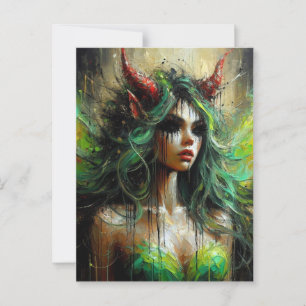 Fairy in groen met rode hoorns Dark Fantasy Briefkaart