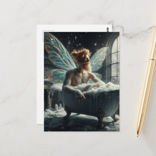 Fairy in het bad briefkaart (Voorkant / Achterkant in situ)