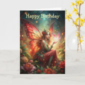 Fairy in het rood kaart (Gele Bloem)