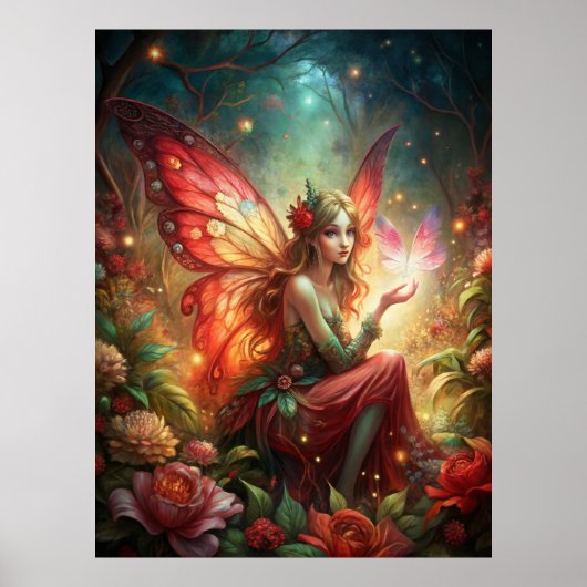 Fairy in het rood poster (Voorkant)