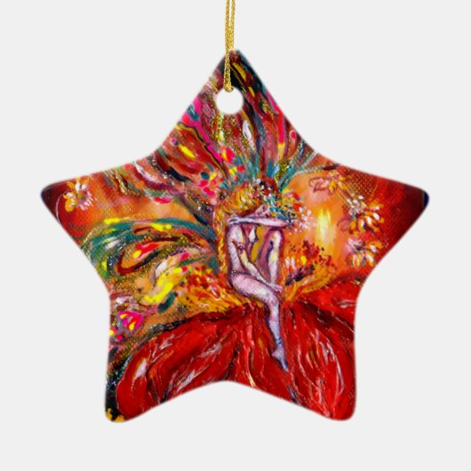 FAIRY IN RED VIBRANT RUBY STAR KERAMISCH ORNAMENT (Voorkant)