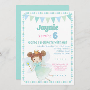 Fairy Invitation Brunette Girls Birthday Party Kaart