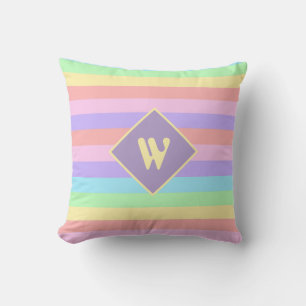 Fairy Kei Pastel Regenboog Gestreepte Monogram Kussen