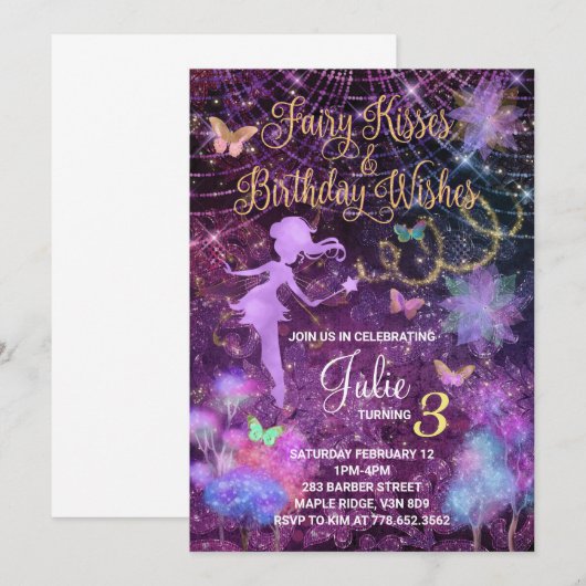 Fairy Kisses and Birthday Wives Invitation (Devant / Derrière)