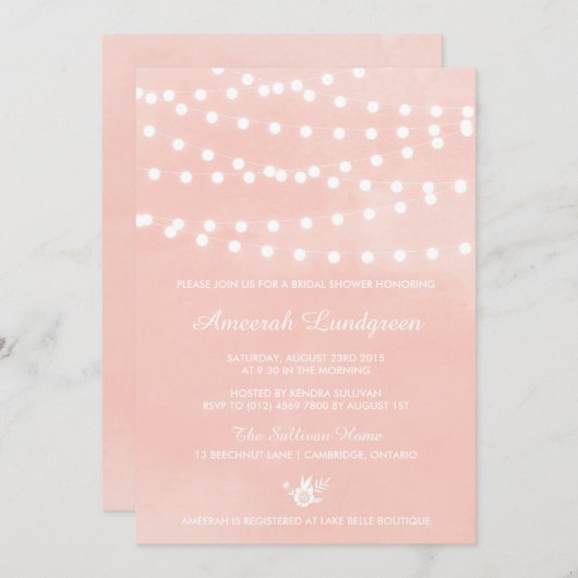 Fairy Lights Blush nuptiale douche Invitation (Devant / Derrière)
