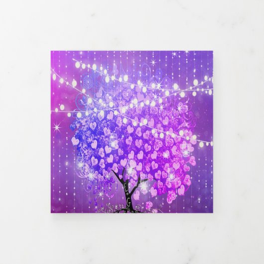 Fairy Lights Elegant Plum Pink Heart Weddenschap Drieluik Uitnodiging (Cover)