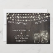 Fairy Lights en Mason Jars Over Hout Uitnodigingen (Voorkant)