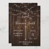 Fairy Lights en Wood Sweet 16 Uitnodiging (Voorkant / Achterkant)