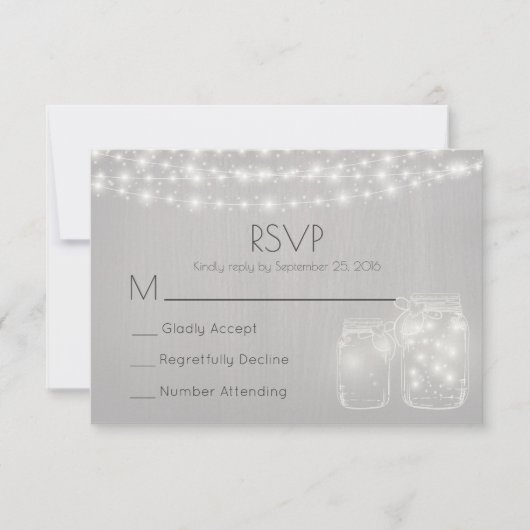 Fairy Lights Et Mason Jars Mariage rustique RSVP (Devant)