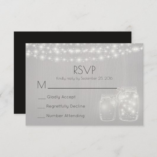 Fairy Lights Et Mason Jars Mariage rustique RSVP (Devant / Derrière)
