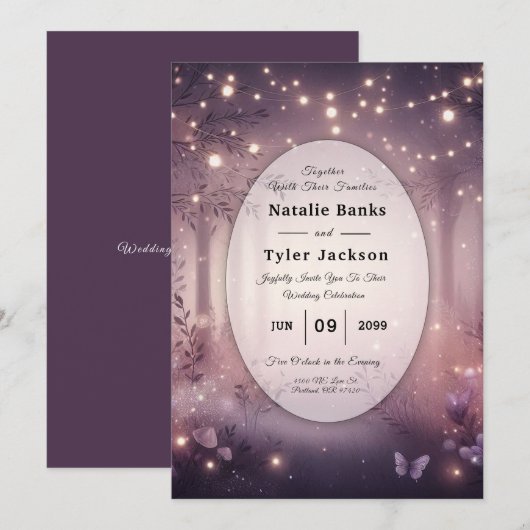 Fairy Lights in Woodland Glow Wedding Kaart (Voorkant / Achterkant)