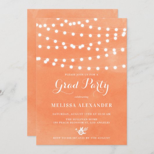Fairy Lights Orange Graduation Party Invitation (Devant / Derrière)