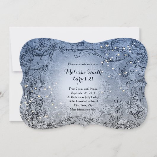 Fairy Lights Whimsy Blue Birthday Party Invitation (Devant)