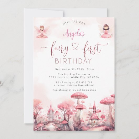 Fairy Magical First Birthday Party Uitnodiging (Voorkant)