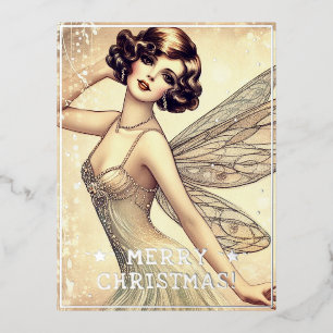 Fairy Merry Christmas Groeten Retro Pic Folie Feestdagen Briefkaart