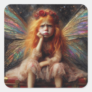 Fairy met een houding zit op koffer vierkante sticker