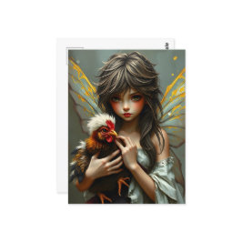 Fairy met een kip briefkaart
