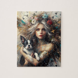 Fairy met een Schattigee Boston Terrier-puppy Legpuzzel