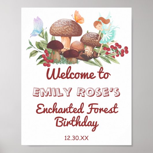 Fairy Mushroom Butterfly Enchanted Forest Birthday Poster (Voorkant)