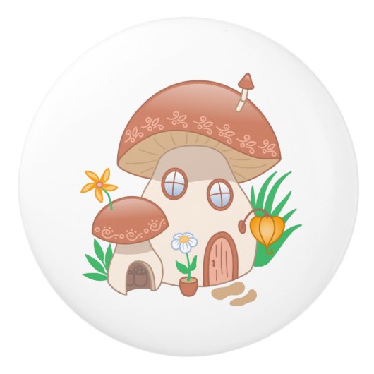 Fairy Mushroom House Keramische Knop (Voorkant)