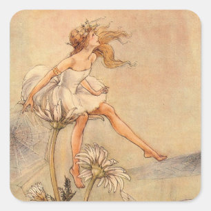Fairy op een Daisy Vierkante Sticker