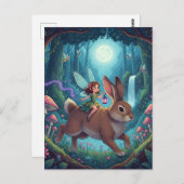 Fairy op een konijn briefkaart (Voorkant / Achterkant)