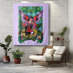 Fairy Paarse rode paddenstoel gotisch Wandkleed