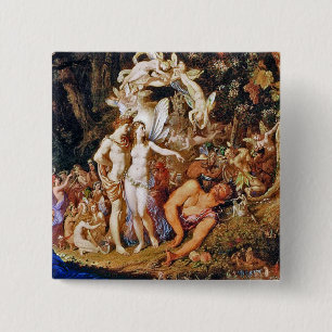 Fairy Painting "Oberon en Titania" Vierkante Button 5,1 Cm