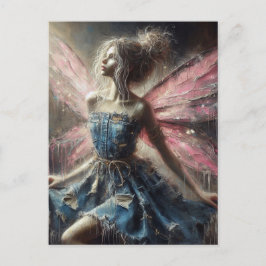 Fairy Patchwork Denim Jurk Roze Vleugels Briefkaart