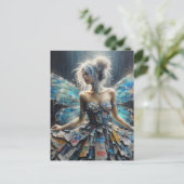 Fairy Patchwork Jurk Blauwe Vleugels Briefkaart (Staand voorkant)