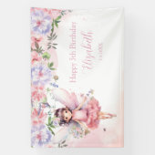 Fairy pink forest Happy Birthday backdrop banner (Verticaal)