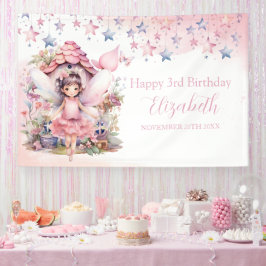 Fairy pink forest Happy Birthday backdrop banner