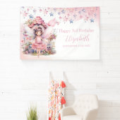 Fairy pink forest Happy Birthday backdrop banner (Insitu)