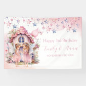 Fairy pink forest Happy Birthday  backdrop banner (Horizontaal)