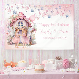 Fairy pink forest Happy Birthday backdrop banner