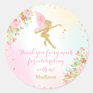 Fairy Pink & Gold Party Favor Label Sticker Seal