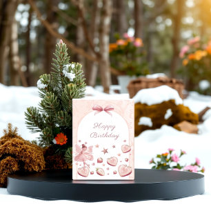 Fairy Pink Strawberry Girl Verjaardag Wenskaart