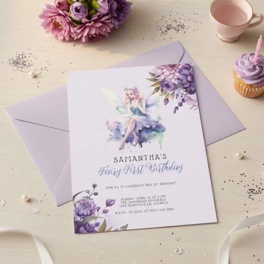 Fairy Première Invitation d'anniversaire | Violet 