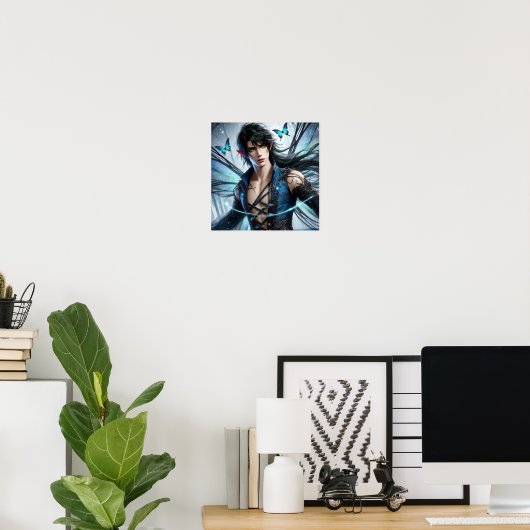 Fairy Prince with Emerald Eyes & Shimmering Wings Poster (Thuiskantoor)