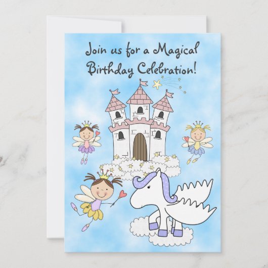 Fairy Princess, Castle et Pegasus Invitation (Devant)
