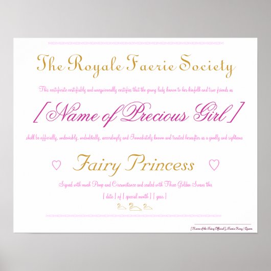 Fairy Princess Certificate Poster (Voorkant)